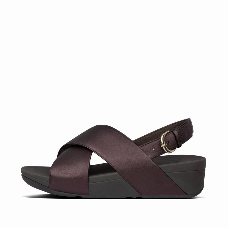 FitFlop Lulu Criss Cross Leder Schokolade Metal - FitFlop Backstrap Sandalen Damen Schweiz [TWUA-324